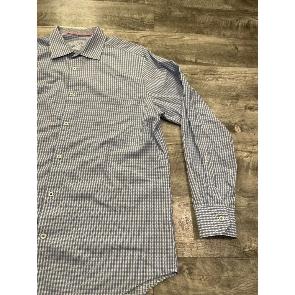 Bugatchi Uomo Dress Shirt Men's‎ Size 17.5 34 Flip Cuff Long Sleeve Blue Lion